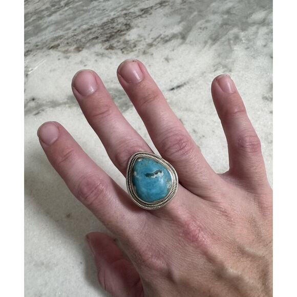 Sterling Silver Native American Pear Chunky Turquoise Ring Size 8 #895 - Picture 5 of 7